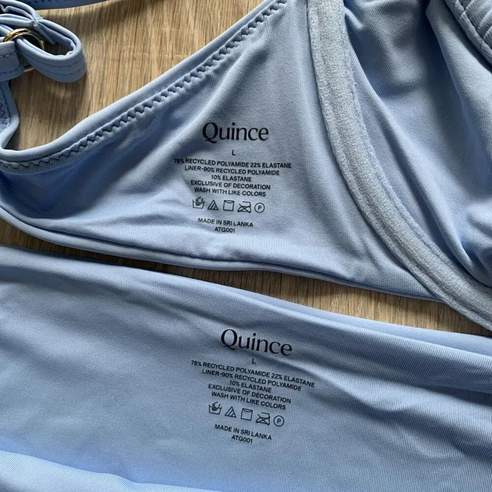 Quince Italian Demi Bikini Top Underwire Back Tie High Rise Bottom Swim Blue L - Picture 4 of 6